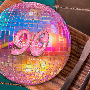 90. Geburtstagsfeier Gold Rosa Glitter Disco Kugel Pappteller