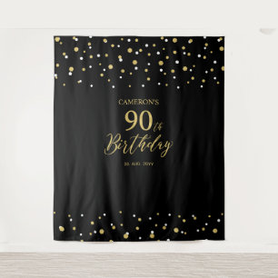 90. Geburtstagsfeier-Hintergrund Ninety Gold & Bla Wandteppich