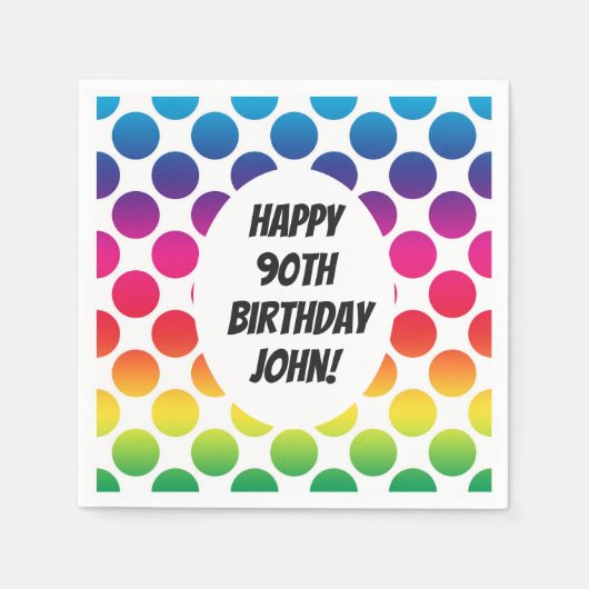 90. Geburtstagsfeier mit bunten Kreisläufen Serviette (Vorderseite)