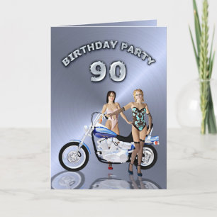 90. Geburtstagsfeier mit Mädchen und Motorrad Einladung