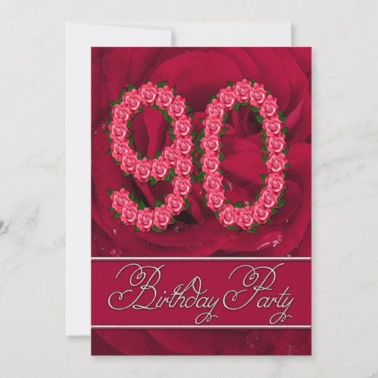 90. Geburtstagsfeier mit Rose Einladung (Vorderseite)