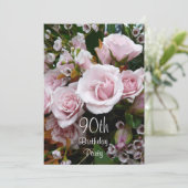 90. Geburtstagsfeier - Rosa Rosen Einladung (Stehend Vorderseite)