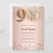 90. Geburtstagsfeier Rose Goldstars Foto Einladung (Vorderseite)