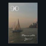 90. Geburtstagsfeier/Segeln bei Sunset Einladung<br><div class="desc">Dieser wunderschöne Blick auf den Abend eines Segelbootes auf dem Wasser, mit N.Y. City Skyline im Hintergrund, ist ein schöner Hintergrund für diese 90. Geburtstagsparty Einladung (Umstieg auf 90-99), für die älteren Herren (oder Lady) in Ihrem Leben. Die Rückseite der Einladung ist fertig, um mit allen Ihren Details angepasst werden....</div>