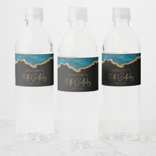 90. Geburtstagsfeier Türkisblau Gold Achat Wasserflaschenetikett