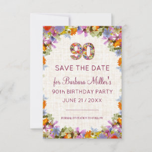 90. Geburtstagsgarten Party - Elegantes Blumengest Save The Date