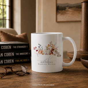 90. Geburtstagsgeschenk Weiße Kürbis Herbstblumen Kaffeetasse