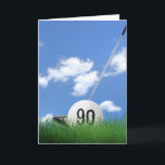 90. Geburtstagsgolfball im Gras Karte<br><div class="desc">Weißer Golfball in grünem Gras mit Golfclub und Himmelsuntergrund zum 90. Geburtstag.
Alter Nummer auf dem Golfball kann bearbeitet werden.</div>