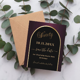 90. Geburtstagskarte, schwarz-bordeauxrot Save the