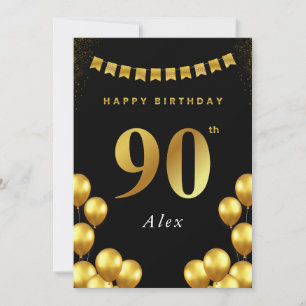 90. Geburtstagskarte Schwarze und goldene Ballons Karte