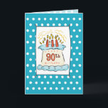 90. Geburtstagskuchen Karte<br><div class="desc">Machen Sie einen schönen Geburtstag möglich. Feiern Sie mit jemandem am 90. Geburtstag mit dieser Karte. Hier ist ein Geburtstagskuchen auf einem weißen und blauen,  mit 90 Kerzen beleuchteten Hintergrund.</div>