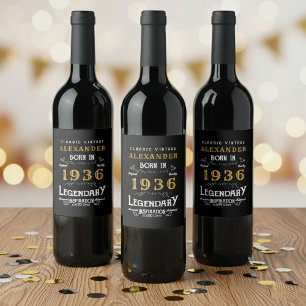 90. Geburtstagslegende Geboren 1936 Vintage Schwar Weinetikett