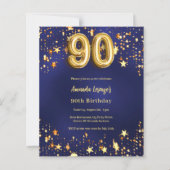 90. Geburtstagsnacht blaue goldene Sterne Einladun (Vorderseite)