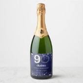 90. Geburtstagsnavy blauen Silberstars Foto Schaumweinetikett (Vorderseite)