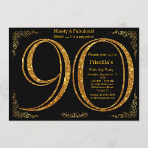90. Geburtstagsparty, 90., Gatsby, schwarz & gold Einladung
