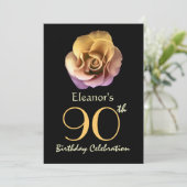 90. Geburtstagsparty Anspruchsvolle Gold-Rose Einladung (Stehend Vorderseite)
