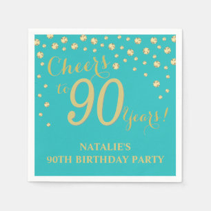 90. Geburtstagsparty Aquamarin und Gold Diamond Na Serviette
