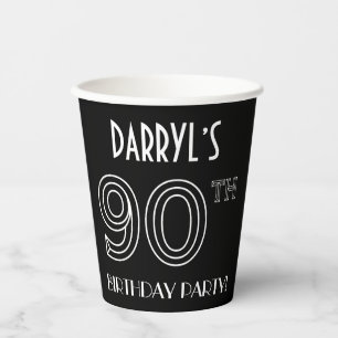 90. Geburtstagsparty: Art-Déco-Stil + Individuelle Pappbecher