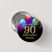 90. Geburtstagsparty Black and Gold Ballons Button (Vorne & Hinten)