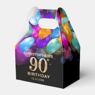 90. Geburtstagsparty Black and Gold Ballons Geschenkschachtel