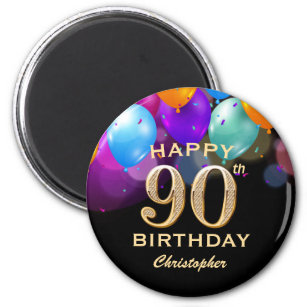 90. Geburtstagsparty Black and Gold Ballons Magnet