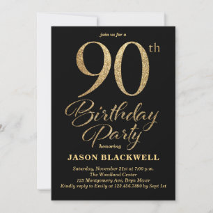 90. Geburtstagsparty Black & Gold Einladung