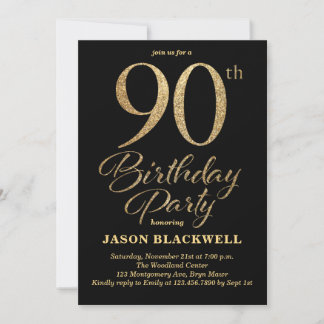 90. Geburtstagsparty Black & Gold Einladung