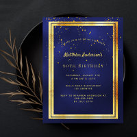90. Geburtstagsparty blauen Gold glänzende Einladu