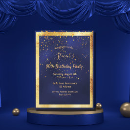 90. Geburtstagsparty Blue Gold Konfetti Einladung Postkarte