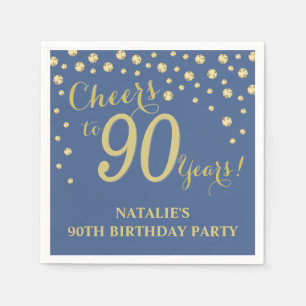 90. Geburtstagsparty Blue und Gold Diamond Napkins Serviette
