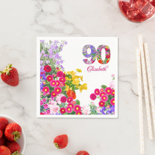 90. Geburtstagsparty Blumenbäume Moderne 90 Jahre  Serviette