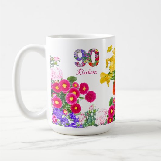 90. Geburtstagsparty - BlumenBouquet 90 Jahre Kaffeetasse (Links)