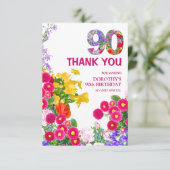 90. Geburtstagsparty Blumenstrauß Dankeschön Karte (Stehend Vorderseite)