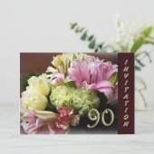 90. Geburtstagsparty - Blumenstrauß Einladung (Stehend Vorderseite)