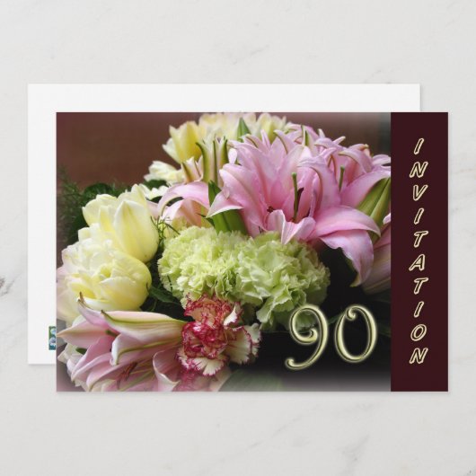90. Geburtstagsparty - Blumenstrauß Einladung (Vorne/Hinten)