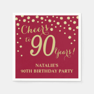 90. Geburtstagsparty Burgundy Red und Gold Diamond Serviette
