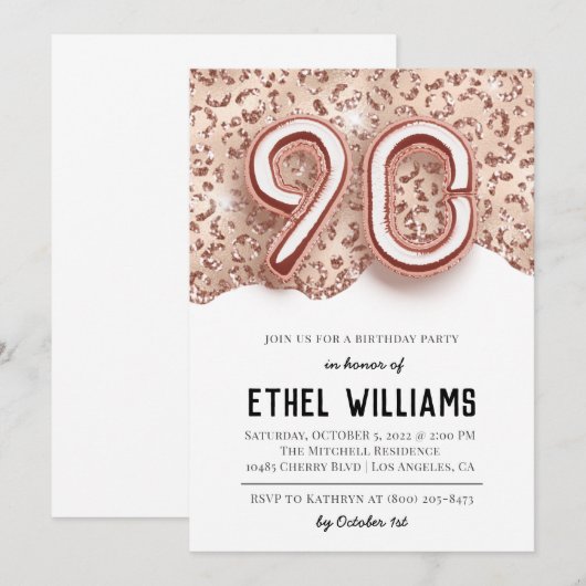 90. Geburtstagsparty Einladung (Vorne/Hinten)