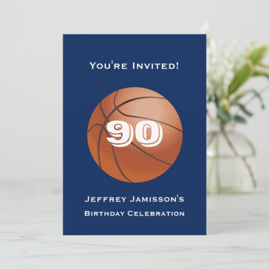 90. Geburtstagsparty Einladung Basketball (Stehend Vorderseite)