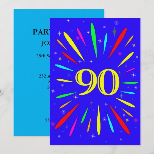 90. Geburtstagsparty Einladung Explosion (Vorne/Hinten)