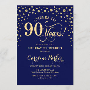 90. Geburtstagsparty Einladung - Gold Navy Blue