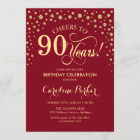 90. Geburtstagsparty Einladung - Gold Red