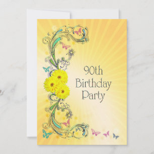 90. Geburtstagsparty Einladung mit gelben Blumen