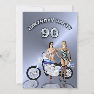 90. Geburtstagsparty Einladung mit Motorrad