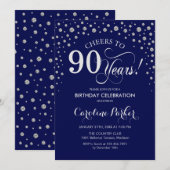 90. Geburtstagsparty Einladung - Silver Navy Blue (Vorne/Hinten)