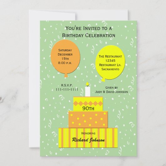90. Geburtstagsparty Einladung Spaß 90. Kuchen (Vorderseite)