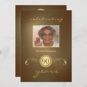 90. Geburtstagsparty Einladungen - Antique Gold (Vorne/Hinten)