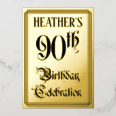 90. Geburtstagsparty — Elegantes Script + Individu Folieneinladung (Vorderseite)