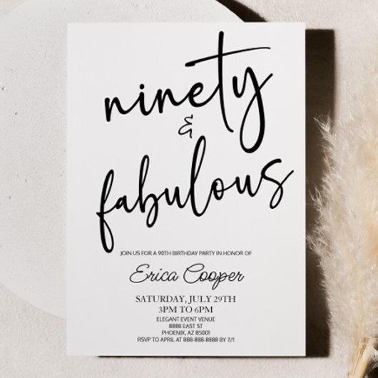 90. Geburtstagsparty & Fabulous Minimal 90. Einladung