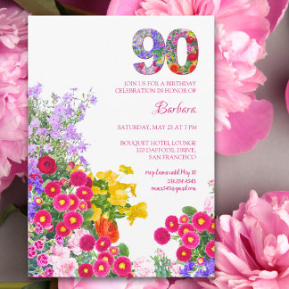 90. Geburtstagsparty Floral Moderne 90 Jahre Einladung