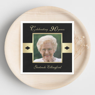 90. Geburtstagsparty Foto auf Black Serviette